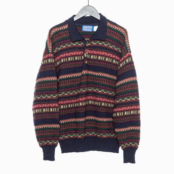 Pendleton Vintage Wool Geometric Fair Isle Pullover Sweater - Red Blue Green XL - Picture 1 of 7
